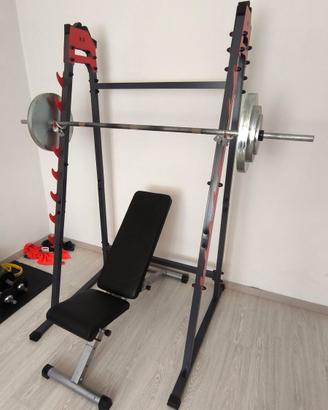 Teca squat con panca reclinabile e bilanciere