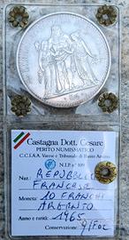Moneta in argento 10 Franchi Francesi. Con perizia
