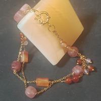 bracciale 2 fili quarzo cubico,agata arancione