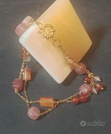 bracciale 2 fili quarzo cubico,agata arancione