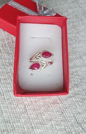 Anello argento 925 regolabile e rubini naturali 