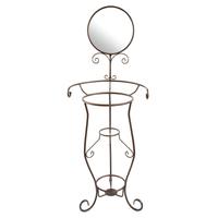 Lavabo con specchiera in ferro battuto e ceramiche