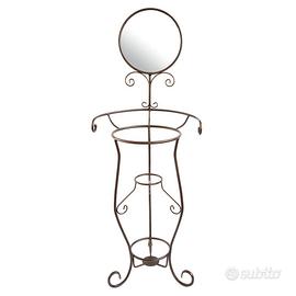 Lavabo con specchiera in ferro battuto e ceramiche