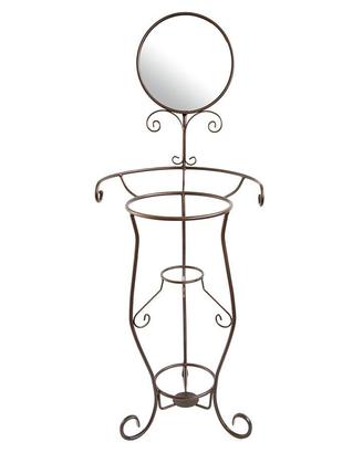 Lavabo con specchiera in ferro battuto e ceramiche