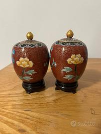 Coppia Vasi Cinesi Cloisonné Vintage ca 10,5 cm
