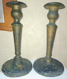 2 antichi candelieri in bronzo/ottone
