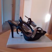 SCARPE DONNA sandali neri con plateau e tacco