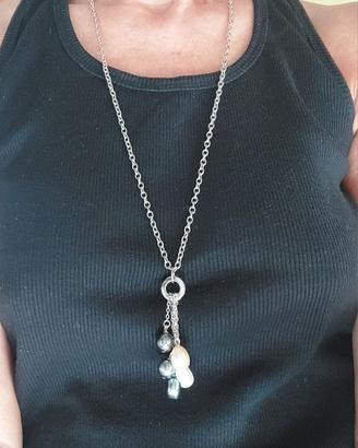 Collana acciaio con pendente di perle 