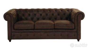 Divano chesterfield marrone tessuto