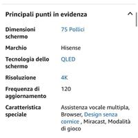 Televisore Hisense 75" QLED 4K