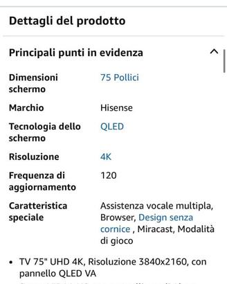 Televisore Hisense 75" QLED 4K