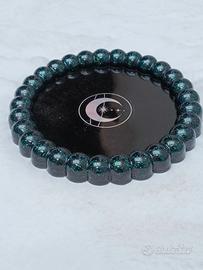 Elegante Vassoio Rotondo in Resina Nero con Glitte