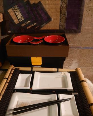 Set giapponese piattini bacchette e tovagliette 