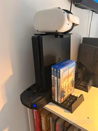ps4 con giochi e stand verticale con ventole