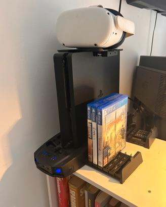 ps4 con giochi e stand verticale con ventole
