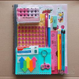 Set Cancelleria Tropical Fluo quaderno sticker 