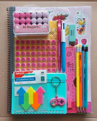 Set Cancelleria Tropical Fluo quaderno sticker 