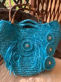 Borsa coffa in rafia  con fondo  dipinto a mano