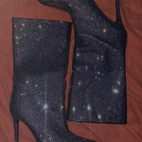 stivali neri con tacco brillantinati