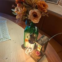 lampada tavolo artigianale bottiglia legno led