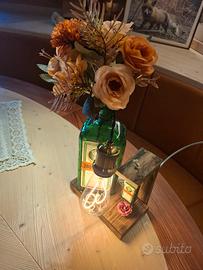 lampada tavolo artigianale bottiglia legno led