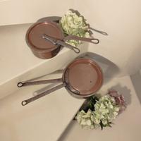 Coppia antichi pentolini in rame massiccio del 900