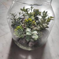 composizione piante finte in vaso vetro 