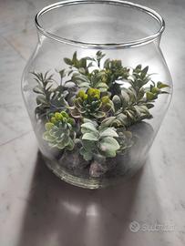 composizione piante finte in vaso vetro 
