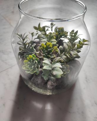 composizione piante finte in vaso vetro 