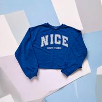 Felpa H&M blu corta con grafica bianca