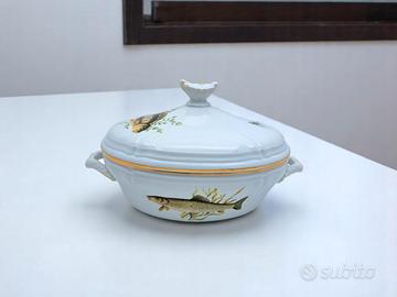 Zuppiera Ginori Antico Doccia pesce filo oro