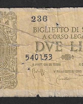 Italia - biglietto di stato circolato da 2 Lire
