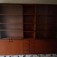 Mobile / libreria con ante in legno e vetro