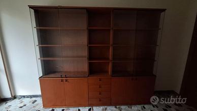 Mobile / libreria con ante in legno e vetro