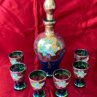 Servizio da liquore in vetro con motivo floreale,
