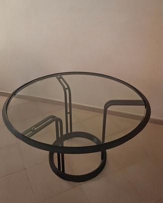 Tavolo cristallo tondo 4 sedie pelle Poltrone Frau