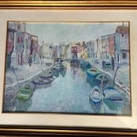 Quadro Dino Costantini - Burano Rio Giudecca 1976