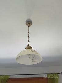 Lampadario in vetro satinato con decoro floreale