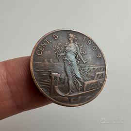 Moneta 5 cent “Italia su Prora” 1909 - Regno