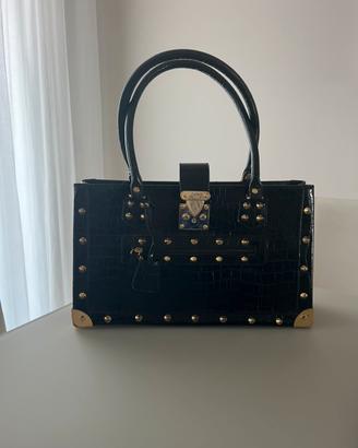 Borsa Nera a mano effetto  coccodrillo lucido