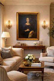 Antico dipinto ad olio su tela –Ritratto femminile