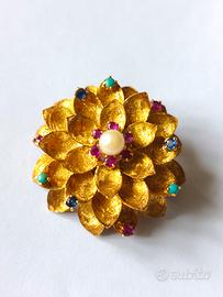 Spilla anni 60 in oro e pietre preziose