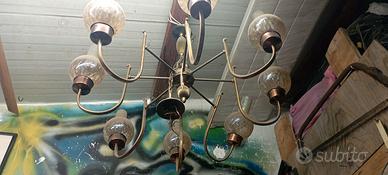 Lampadario vintage 8 luci ottone/vetro