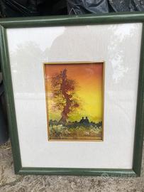 Quadro dipinto a olio su tela + cornice e vetro