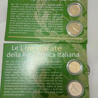 2 monete da 5 lire e due monete da 10 lire dorate 