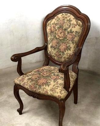 Poltroncina vintage in legno, floreale