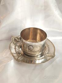 set tazza e piattino metallo argentato XX secolo