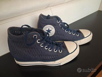 scarpe converse alte blu effetto merletto nr 37 