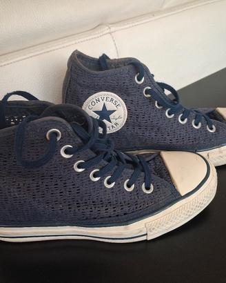 scarpe converse alte blu effetto merletto nr 37 