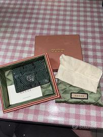 GUCCI Portacarte Double G Verde Pelle di Serpente